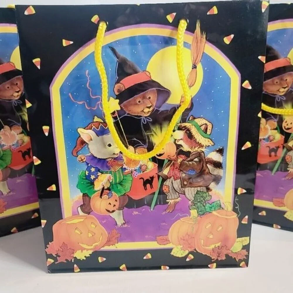 Vintage 90s 1993 JeanMarie Halloween Gift Bag Pumpkin Witch Moon